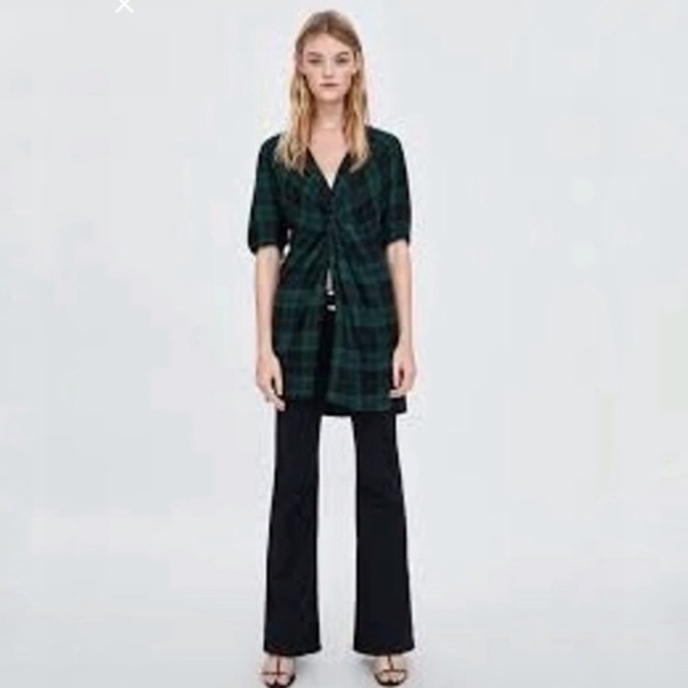 ZARA TRF Green Plaid Tunic Dress